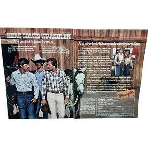 1981 Wrangler Jeans Vintage Print Ad – Retro Western Cowboy Fashion Ad, Father’s